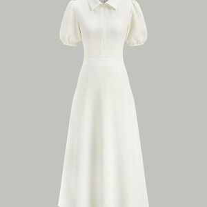 White‎ Textured Polo Neck Midi Dress SMALL Commense NWT